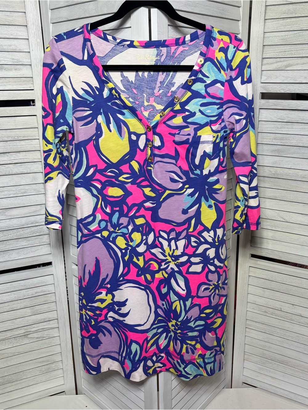 Lilly Pulitzer Pima Cotton Floral Henley Dress Size S